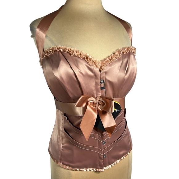 CORSET STORY ROSE GOLD HALTERNECK OVERBUST RIBBON CORSET SIZE 20 2X - Picture 6 of 16